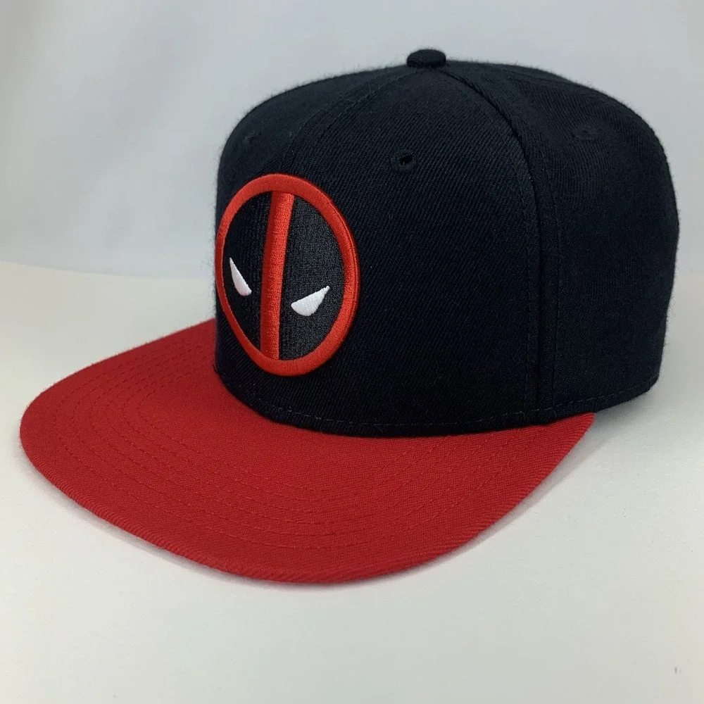 DEADPOOL Hat Adjustable Snap Black Red Embroidered Logo Flat Bill Baseball Cap